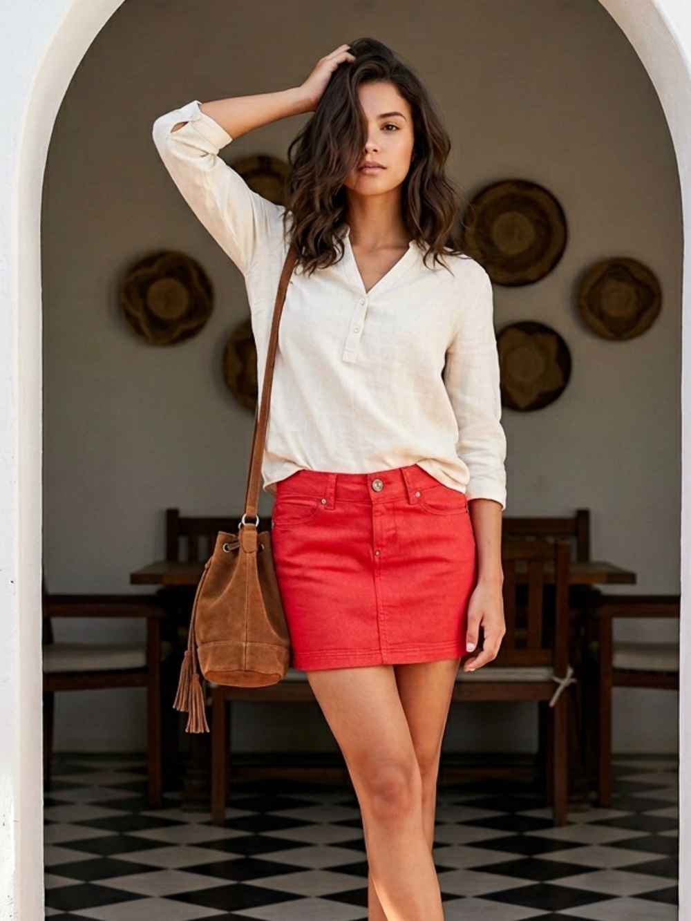 United Colors Of Benetton Red Denim Mini Skirt